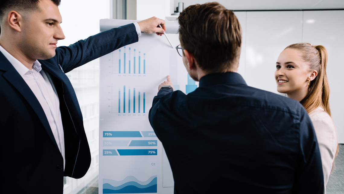 Symbolbild Besprechung vor Flipchart zu Wachstum und Entwicklung