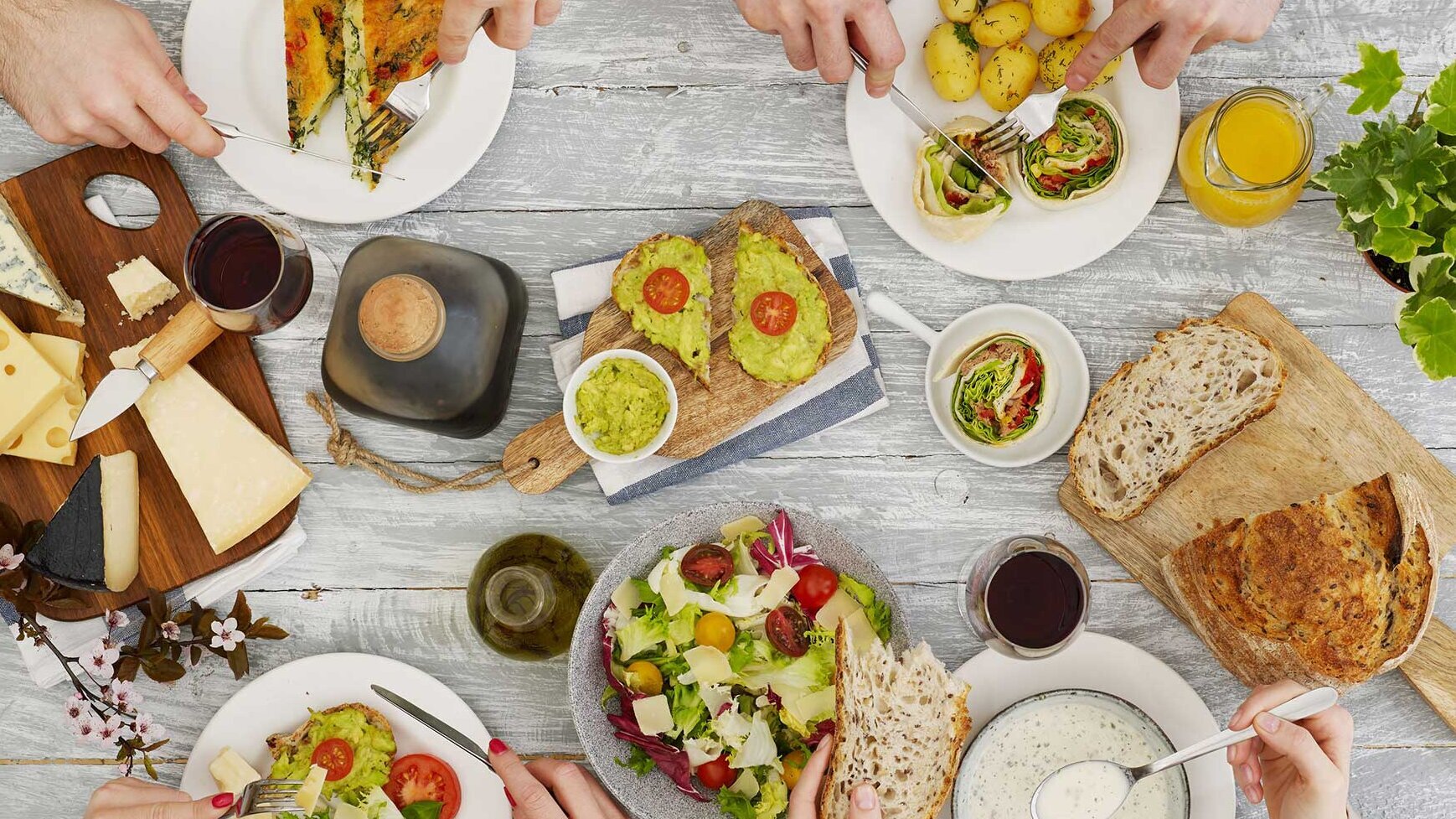 Delicious vegetarian foods arranged colourfully on the table Delicious vegetarian foods arranged colourfully on the table