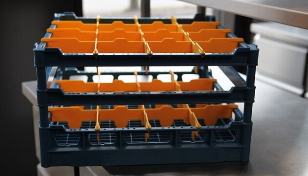 Rack to transport glasses safely from the dishwashing area to the point of use Rack to transport glasses safely from the dishwashing area to the point of use