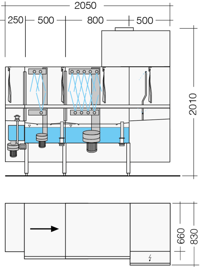 K 260 M dimensions rack type dishwasher dimensional drawing