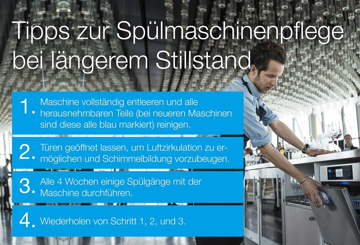 Pflegehinweise für professionelle Spülmaschine Gewerbespülmaschine außer Betrieb nehmen - So geht's