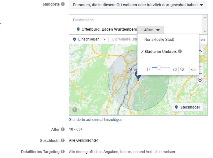 3) Zielgruppe nach Ort festlegen (evtl. Lieferumkreis) FB Ads erstellen - drittens Zielgruppe nach Ort festlegen