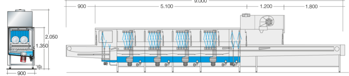 Dimension sheet flight type dishwasher UPster B 690 VAP CSS