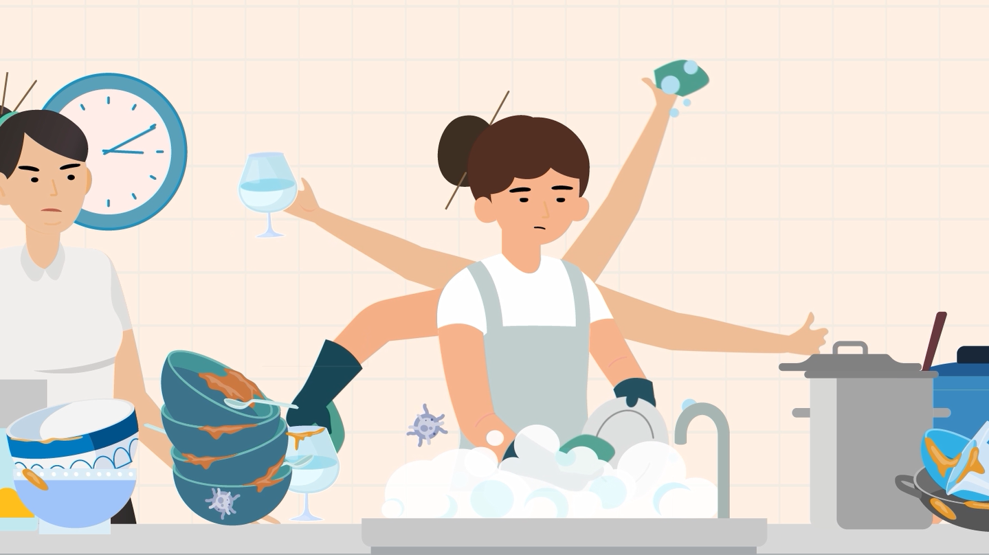 Illustration du lavage manuel en cuisine de restaurant