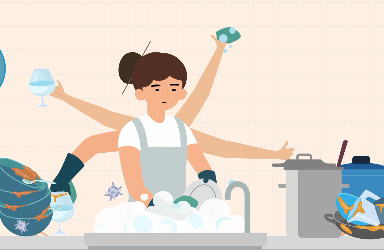 Illustration du lavage manuel en cuisine de restaurant