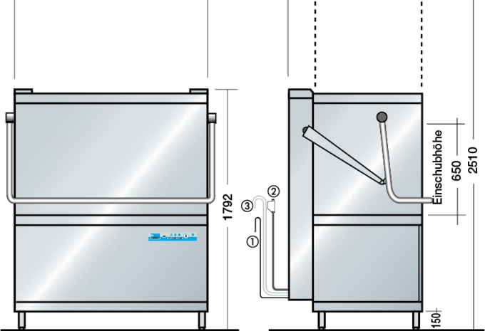 Dimension diagram: DV 270.2 pot washer Dimension diagram: DV 270.2 pot washer