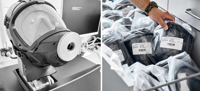 Nach dem Prüfvorgang Maske sicher verpacken. Nach dem Prüfvorgang Maske sicher verpacken.