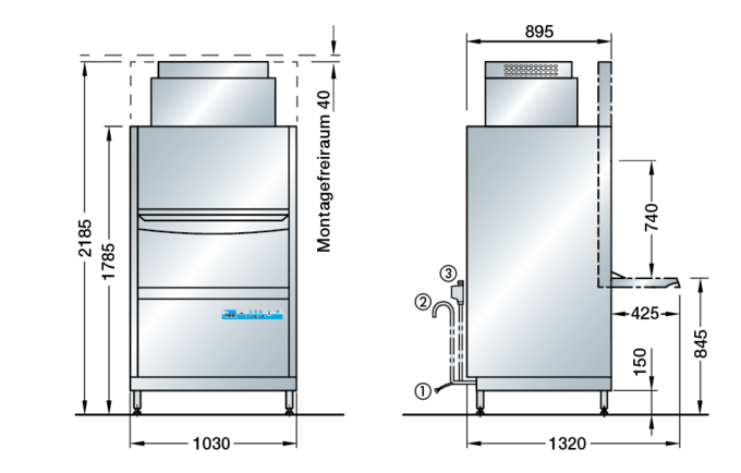 Dimension diagram: FV 130.2 pot washer Dimension diagram: FV 130.2 pot washer