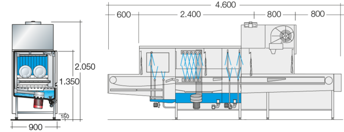 Dimension sheet flight type dishwasher UPster B 190 P CSS