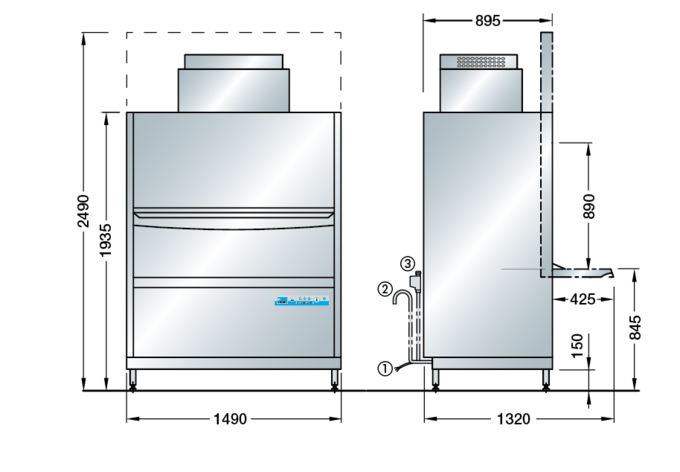 Dimension diagram: FV 250.2 pot washer Dimension diagram: FV 250.2 pot washer